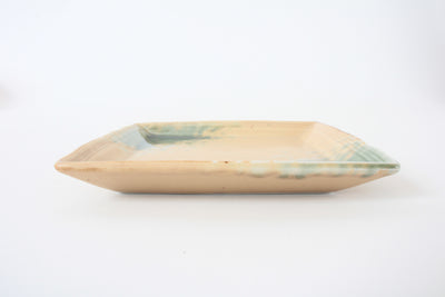 Mino ware Japanese Ceramics Square Plate (5.5 inch) Matte Beige With Green