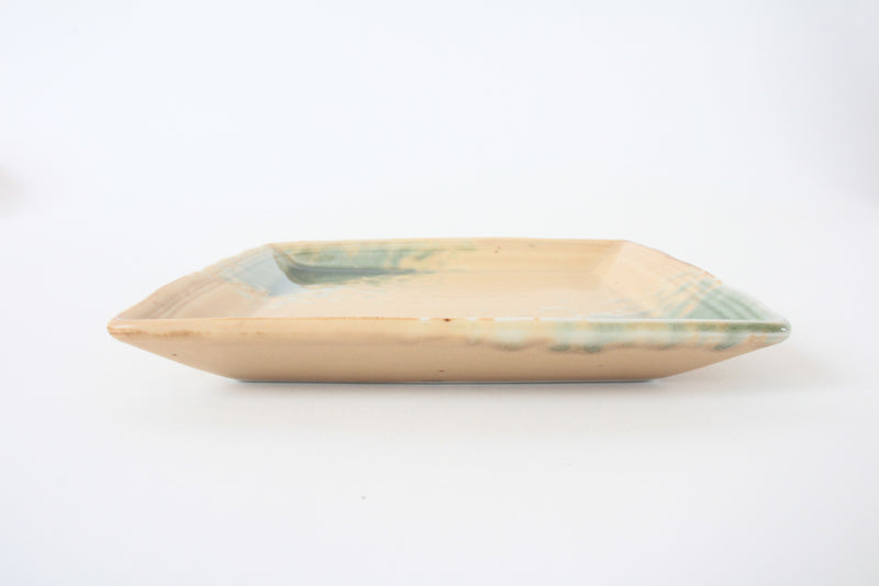 Mino ware Japanese Ceramics Square Plate (5.5 inch) Matte Beige With Green