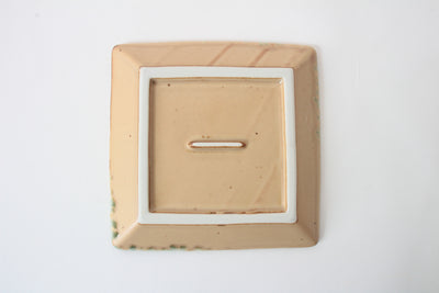 Mino ware Japanese Ceramics Square Plate (5.5 inch) Matte Beige With Green