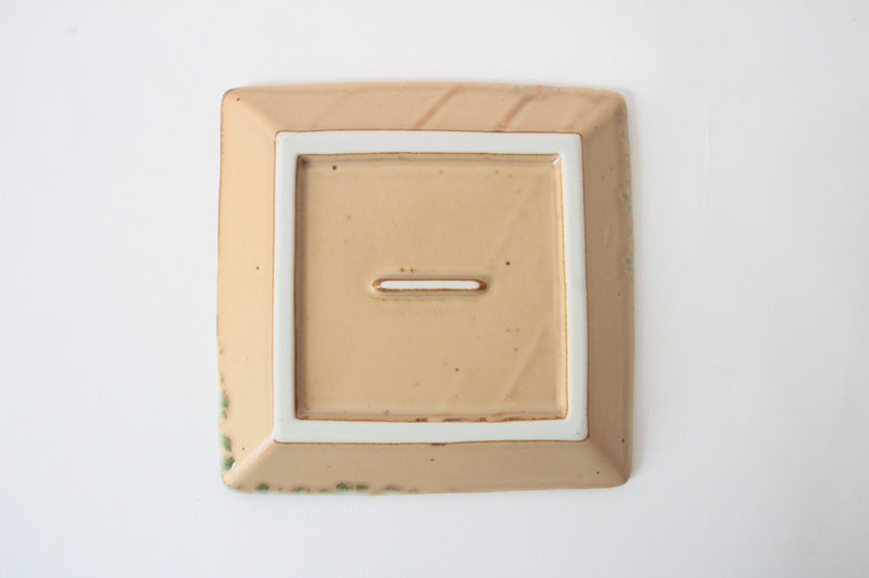 Mino ware Japanese Ceramics Square Plate (5.5 inch) Matte Beige With Green