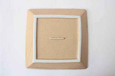 Mino ware Japanese Ceramics Square Plate (8.7 inch) Matte Beige With Green