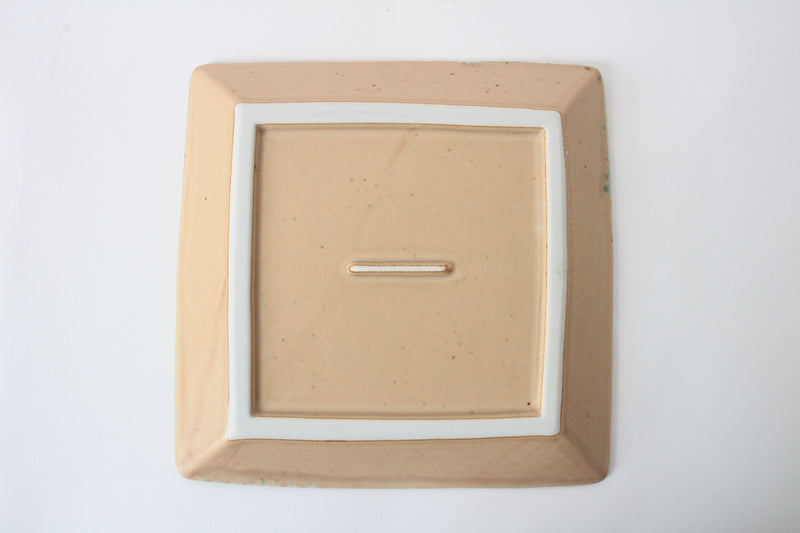 Mino ware Japanese Ceramics Square Plate (8.7 inch) Matte Beige With Green