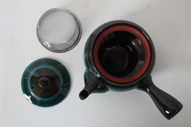 Mino ware Japanese Pottery Teapot Kyusu Aurora Ever Green with Infuser made in Japan