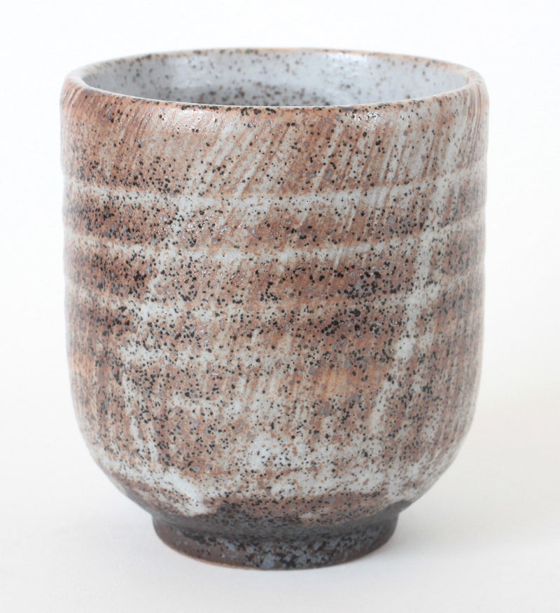Mino ware Japanese Sushi Yunomi Chawan Tea Cup Brushed Brown on White