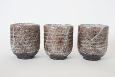 Mino ware Japanese Sushi Yunomi Chawan Tea Cup Brushed Brown on White