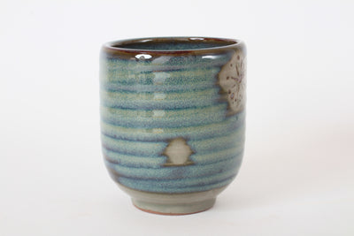 Mino ware Japanese Sushi Yunomi Chawan Tea Cup Plum Flowers Beige & Yellow Green