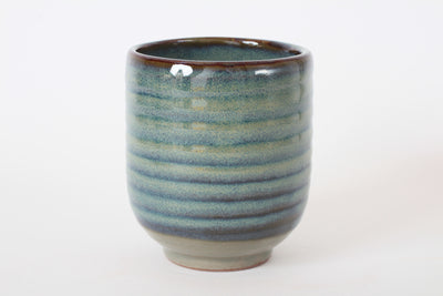 Mino ware Japanese Sushi Yunomi Chawan Tea Cup Plum Flowers Beige & Yellow Green