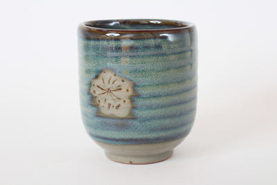 Mino ware Japanese Sushi Yunomi Chawan Tea Cup Plum Flowers Beige & Yellow Green