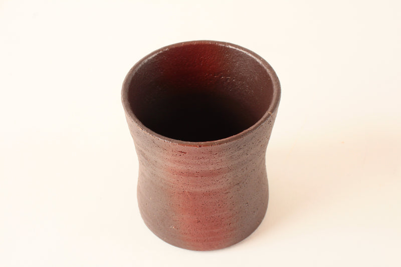 Mino ware Japanese Pottery Yunomi Chawan Tea Cup Hourglass Shape Burgundy Red made in Japan