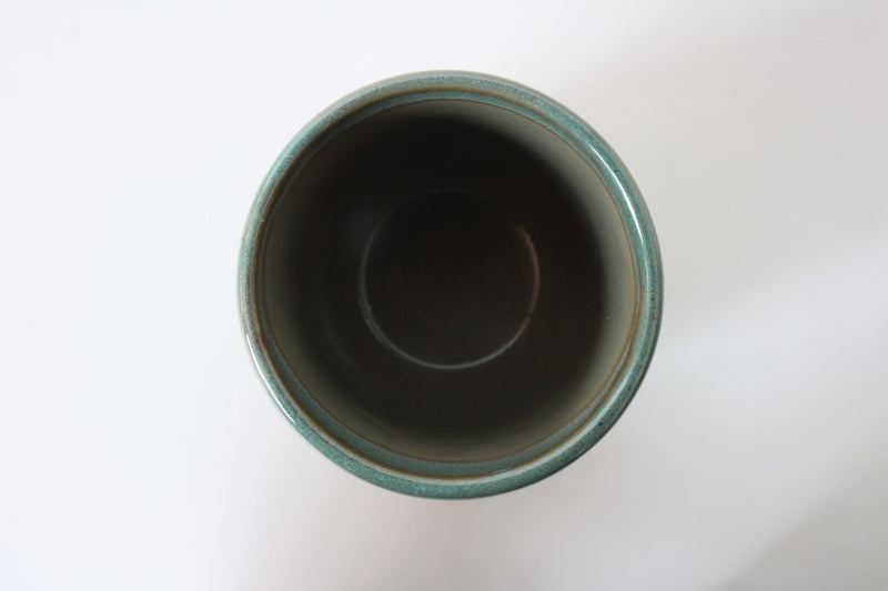 Mino ware Japanese Sushi Yunomi Chawan Tea Cup Emerald Green Glaze on Beige