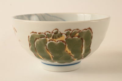 Mino ware Japanese Ceramics Rice Bowl Pumpkin White w/ Kanji Characters made in japan