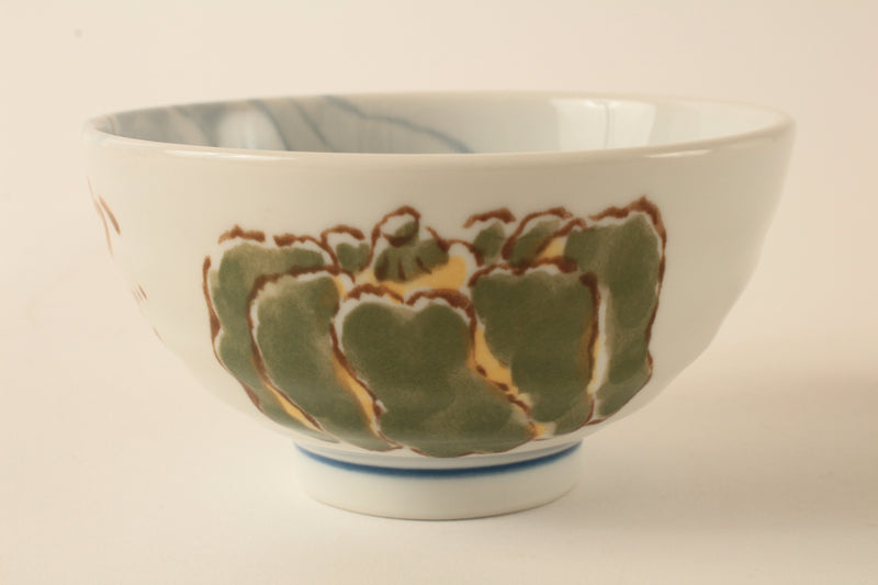 Mino ware Japanese Ceramics Rice Bowl Pumpkin White w/ Kanji Characters made in japan