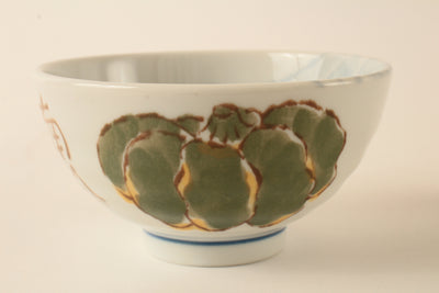 Mino ware Japanese Ceramics Rice Bowl Pumpkin White w/ Kanji Characters made in japan