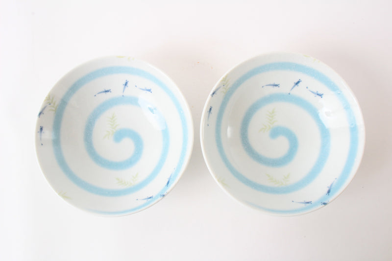 Mino ware Japan Ceramics Ricefish DeepPlate Set of Two