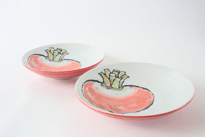 Mino ware Japanese Ceramics Pasta Plate Red Turnip Set of Two made in Japan