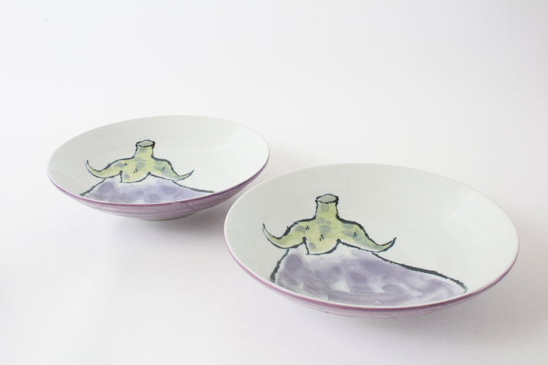 Mino ware Japanese Ceramics Pasta Plate Eggplant Purple Set of Two made in Japan