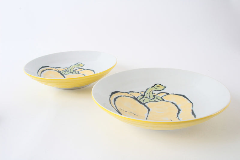 Mino ware Japanese Ceramics Pasta Plate Yellow Bell Pepper Set of Two made in Japan