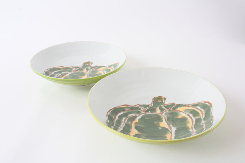 Mino ware Japanese Ceramics Pasta Plate Pumpkin Green Set of Two made in Japan