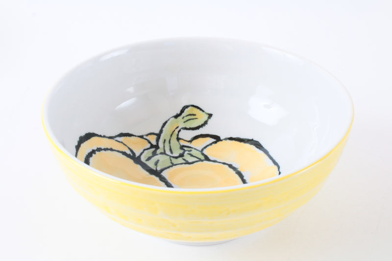 Mino Ware Japanese Ceramic Ramen Bowl with Yellow Bell Pepper Design, Made in Japan