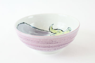 Mino Ware Japanese Ceramic Ramen Bowl with Eggplant Design, Made in Japan