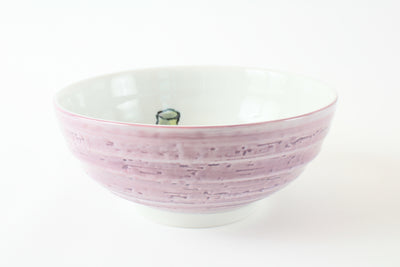 Mino Ware Japanese Ceramic Ramen Bowl with Eggplant Design, Made in Japan