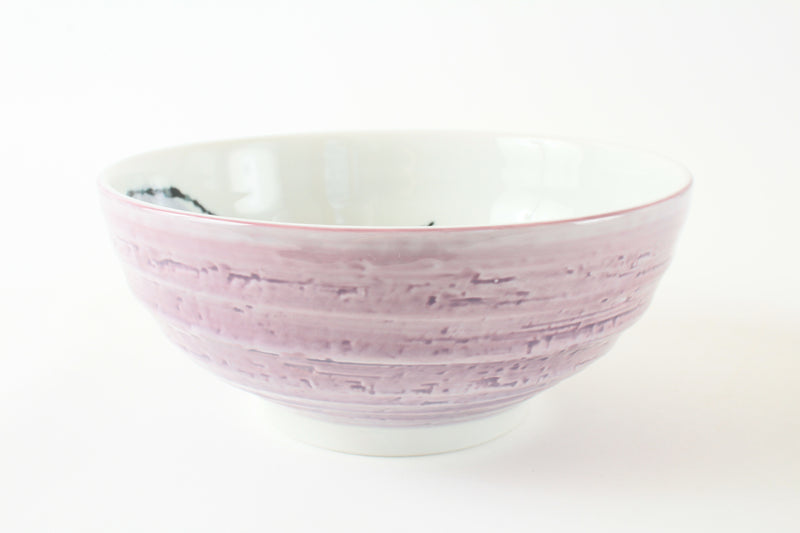 Mino Ware Japanese Ceramic Ramen Bowl with Eggplant Design, Made in Japan