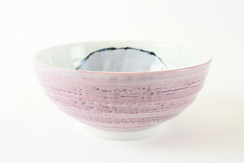 Mino Ware Japanese Ceramic Ramen Bowl with Eggplant Design, Made in Japan