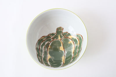 Mino Ware Japanese Ceramic Ramen Bowl with Pumpkin Design, Made in Japan