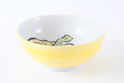 Mino Ware Japanese Ceramic Ramen Bowl with Yellow Bell Pepper Design, Made in Japan