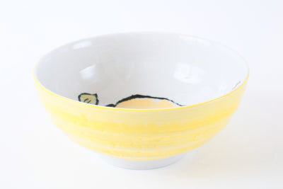 Mino Ware Japanese Ceramic Ramen Bowl with Yellow Bell Pepper Design, Made in Japan