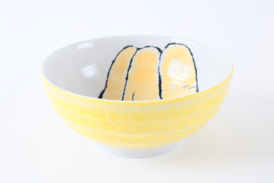 Mino Ware Japanese Ceramic Ramen Bowl with Yellow Bell Pepper Design, Made in Japan