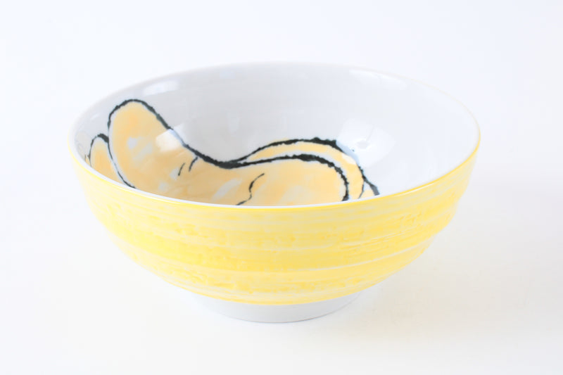 Mino Ware Japanese Ceramic Ramen Bowl with Yellow Bell Pepper Design, Made in Japan