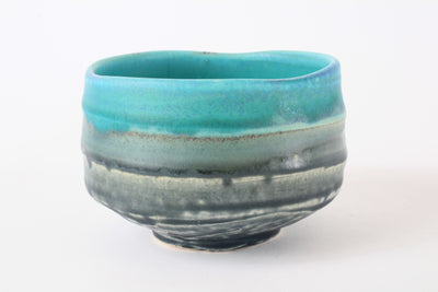 Mino ware Japanese Pottery Tea Ceremony Matcha Bowl Turquoise Blue Crackled