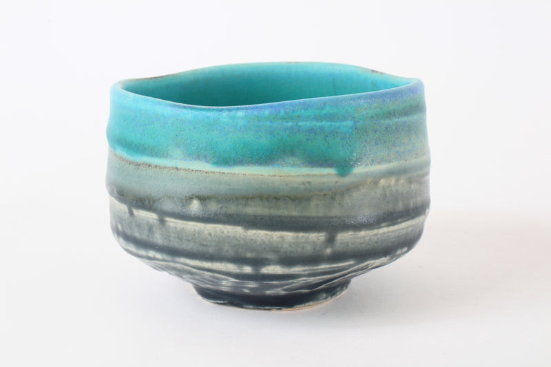 Mino ware Japanese Pottery Tea Ceremony Matcha Bowl Turquoise Blue Crackled