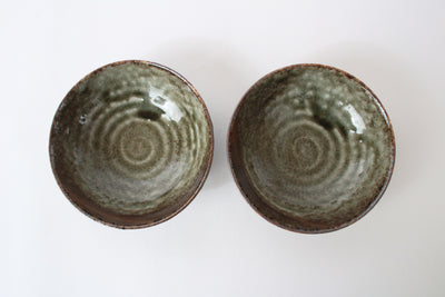 Mino ware Japanese Pottery Salad / Appetizer / Dipping Bowl Set Rusty Green made in Japan