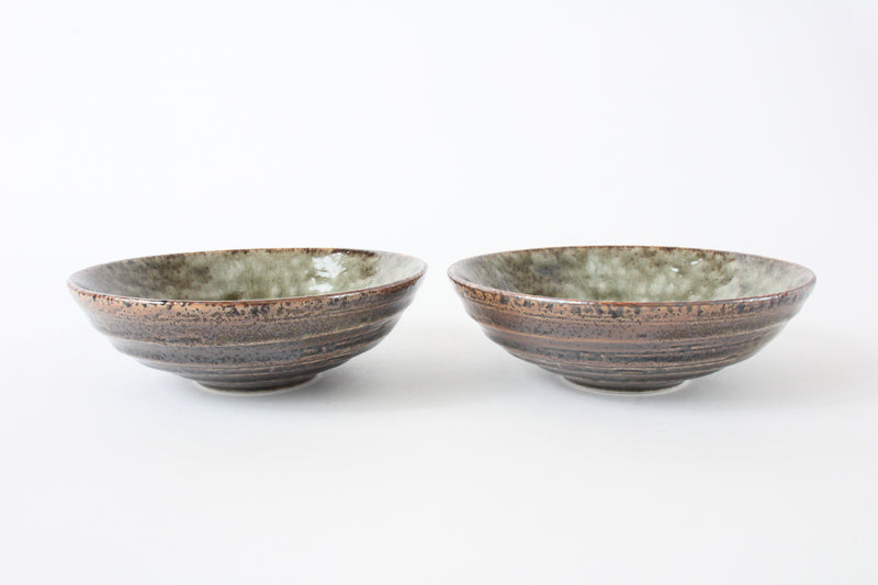 Mino ware Japanese Pottery Salad / Appetizer / Dipping Bowl Set Rusty Green made in Japan