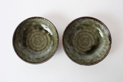 Mino ware Japanese Pottery Salad / Appetizer / Dipping Bowl Set Rusty Green made in Japan