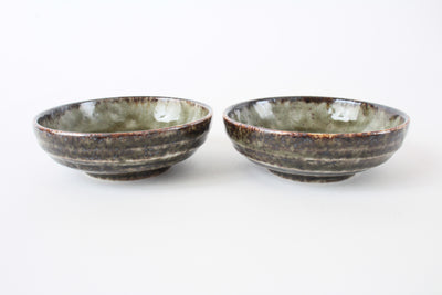 Mino ware Japanese Pottery Salad / Appetizer / Dipping Bowl Set Rusty Green made in Japan