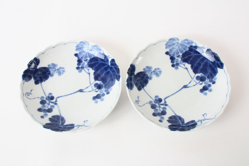 Mino ware Japanese Ceramics Indigo-dyed grapes Plate Set of Two