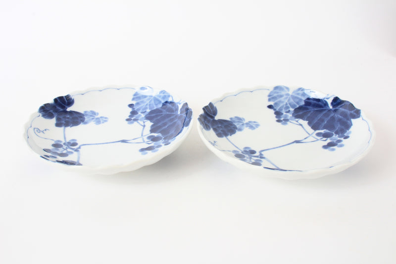 Mino ware Japanese Ceramics Indigo-dyed grapes Plate Set of Two