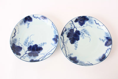 Mino ware Japanese ceramics indigo-dyed grape triangular plate set of Two