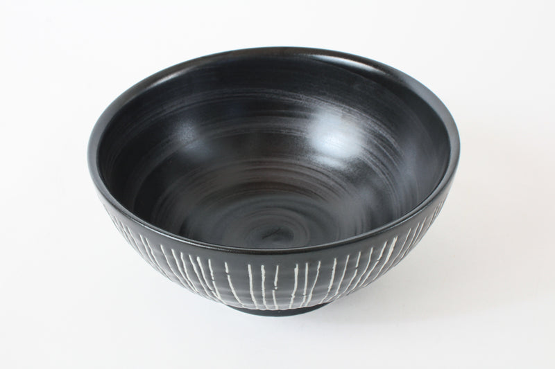 Mino ware Japan Ceramics Sanuki Bowl Donburi Carved Tokusa Black