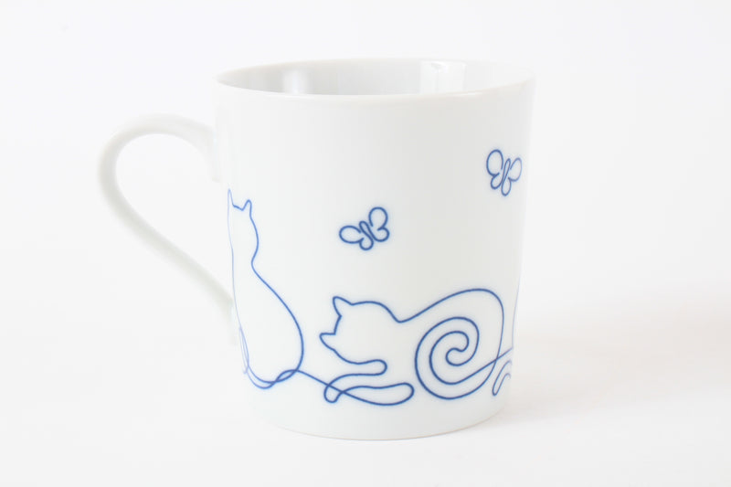 Mino ware Japanese Ceramics Lightweight Mug Cup Wire Art Cat Blue made in Japan