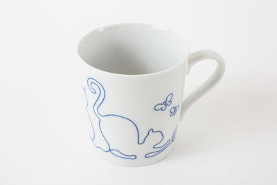 Mino ware Japanese Ceramics Lightweight Mug Cup Wire Art Cat Blue made in Japan