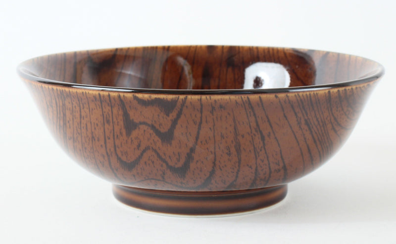 Mino Ware Japanese Ceramic Ramen Donburi Bowl w/ Wood Grain Pattern Dark Brown