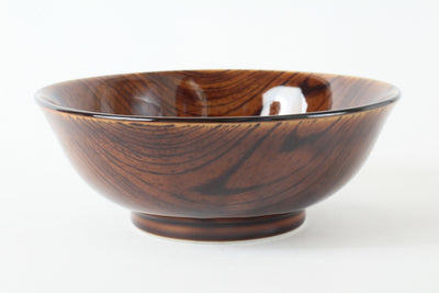 Mino Ware Japanese Ceramic Ramen Donburi Bowl w/ Wood Grain Pattern Dark Brown