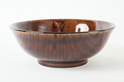 Mino Ware Japanese Ceramic Ramen Donburi Bowl w/ Wood Grain Pattern Dark Brown