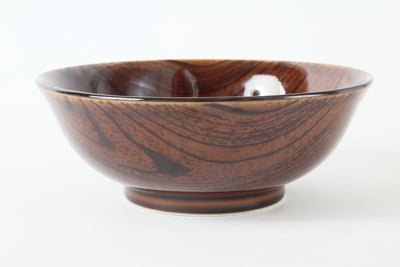 Mino Ware Japanese Ceramic Ramen Donburi Bowl w/ Wood Grain Pattern Dark Brown