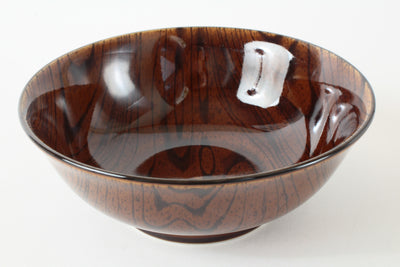 Mino Ware Japanese Ceramic Ramen Donburi Bowl w/ Wood Grain Pattern Dark Brown