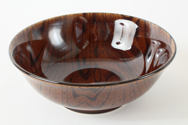 Mino Ware Japanese Ceramic Ramen Donburi Bowl w/ Wood Grain Pattern Dark Brown